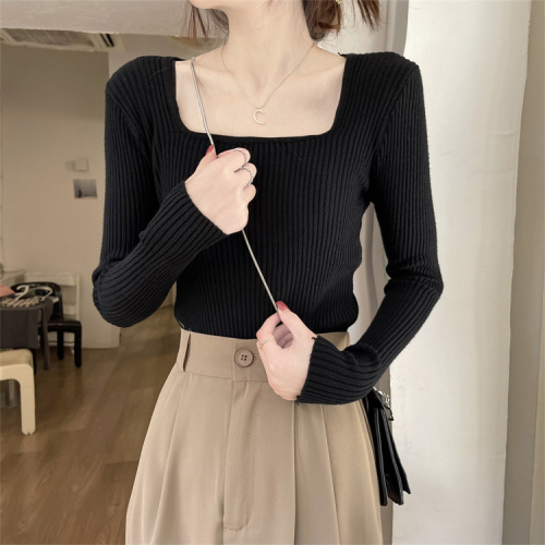 Temperament knitted sweater for women in autumn and winter U-neck slim pit strip inner sweater