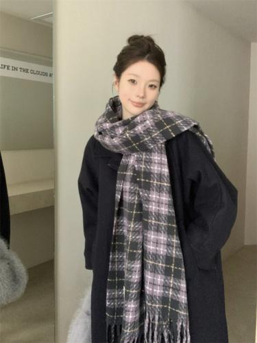 Fall/Winter Women's High-End Atmospheric New Checkered Korean Couple's Warm Thick Scarf
