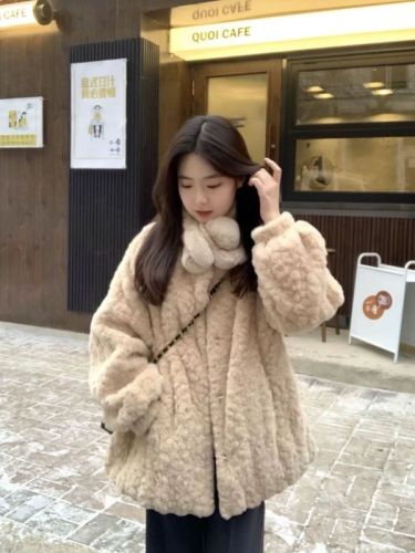 Fufu lamb wool coat for women, high-end autumn and winter imitation fur loose lazy style furry top