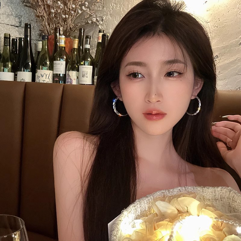 輕奢小眾精緻微鑲鋯石圓圈耳環女歐美誇張經典款耳圈耳釘網紅耳飾