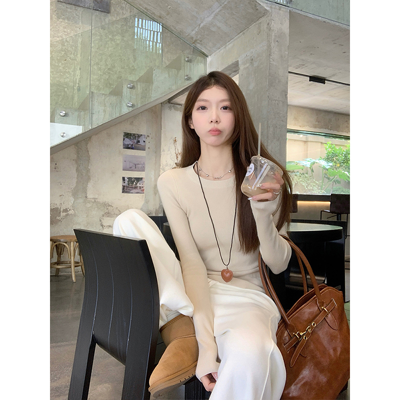 Wool knitted top for autumn women's right shoulder slimming inner layering top for women