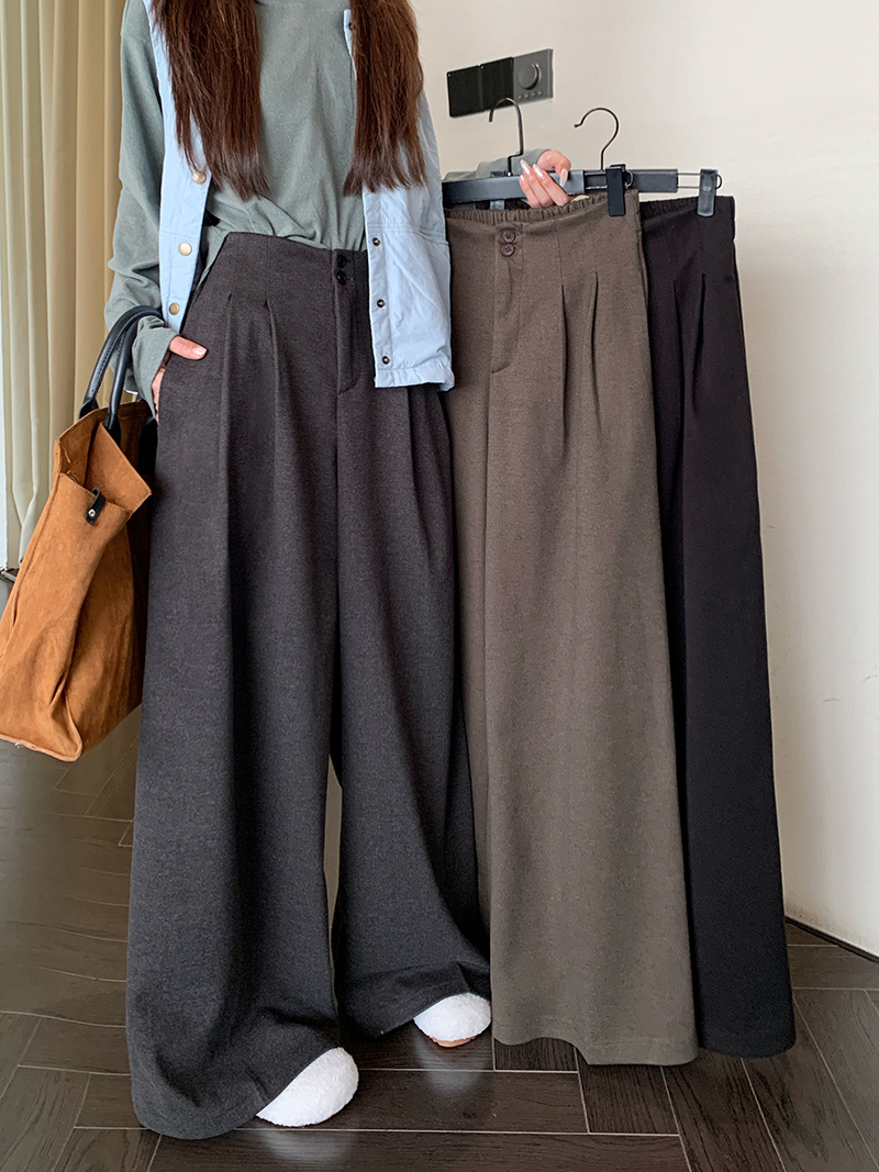 Real shot of design loose casual pants, thickened woolen pants, women's autumn and winter high-waisted slimming wide-leg pants, floor mopping pants