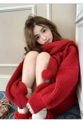 European and American Fashion Christmas Red Sweater Skirt Women's Autumn and Winter Mid-Length Year of the Zodiac Year Clothes Fashion Women's Clothing