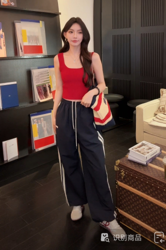 3D waistband 2024 spring and autumn new loose striped thin workout wide-leg pants for women