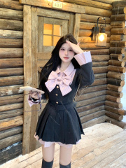 Real shot of autumn and winter sweet college style slimming pleated heavy-duty long-sleeved skirt for women