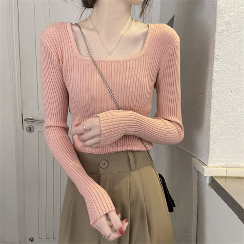 Temperament knitted sweater for women in autumn and winter U-neck slim pit strip inner sweater