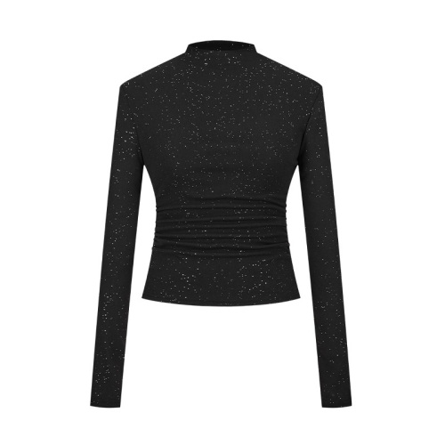 Thin glitter half turtleneck bottoming shirt for women autumn and winter high-end slim fit waist top