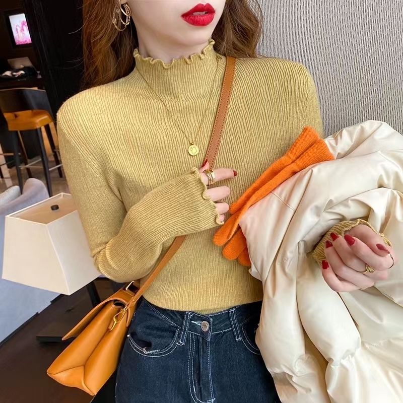 Half turtleneck sweater for women, autumn and winter thickened sweater, fungus top, new style, inner layering shirt