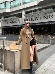 Real shot!  High-end temperament retro woolen quilted stitching leopard print suit woolen jacket long coat