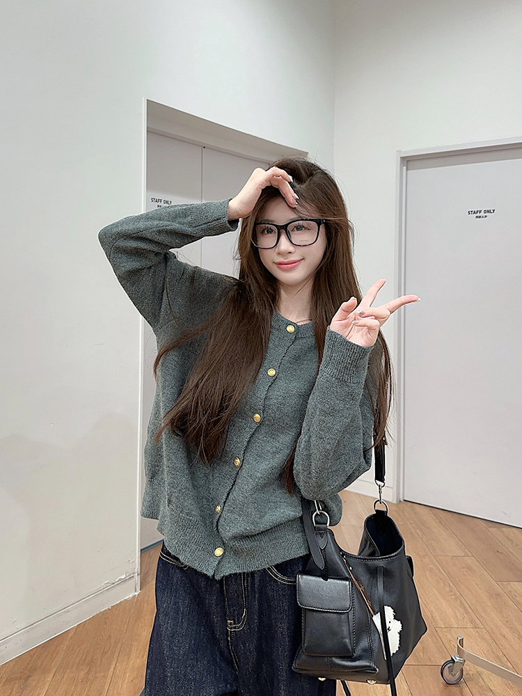 Actual shot~Korean style simple slim fit long-sleeved knitted cardigan sweater autumn new style