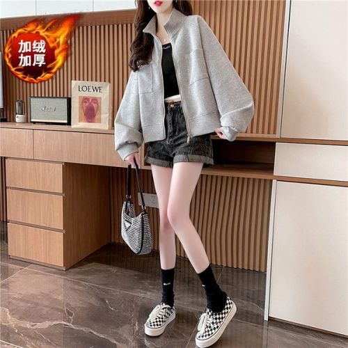 Women's Fashion Zip Hoodie Sweatshirt Jacket with Fleece Lining and Polyester Interlining