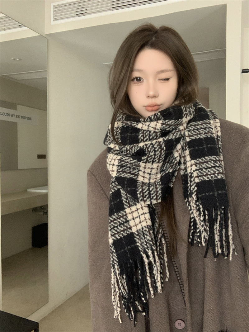 實拍價秋冬季女高級氛圍感新款格子韓系情侶保暖加厚圍脖披肩