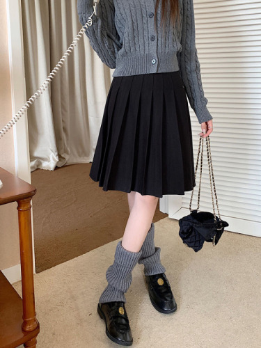 Pleated skirt mid-skirt girls high school miu pleated woolen skirt winter mid-length skirt
