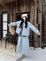Women's loose hooded sweatshirt + round neck long-sleeved cotton coat + skirt three-piece suit