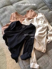 Women's round neck long-sleeved autumn clothing for warmth, thin style, can be worn outside, lightweight, winter, protein skin care.