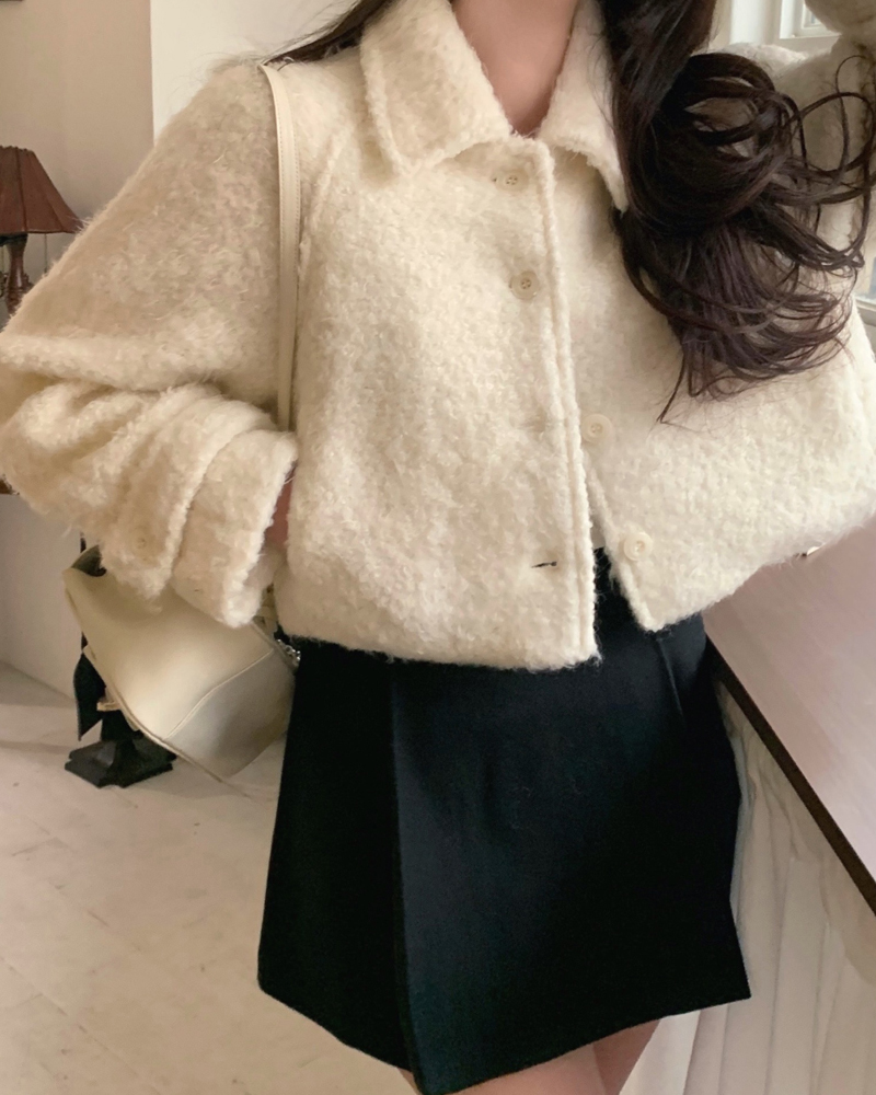 Size has been updated Korean chic lapel single-breasted bouclé woolen short quilted jacket for women