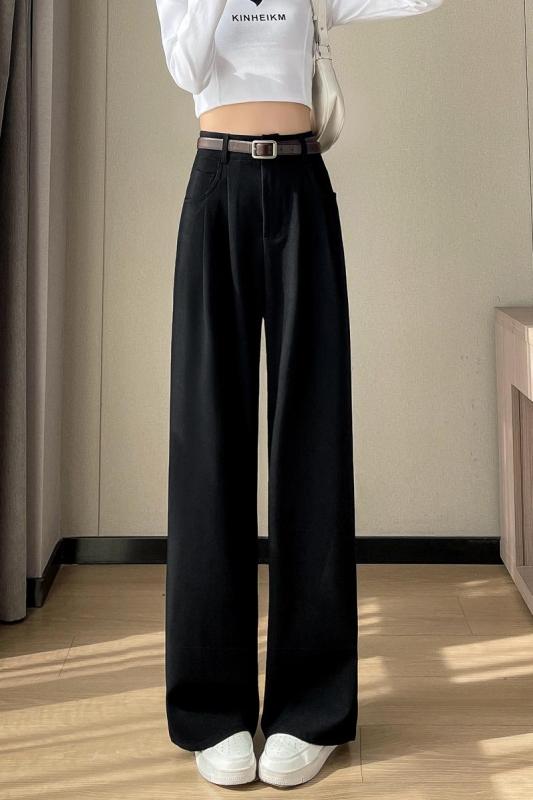 2024 Autumn New Style Suit Pants High Waist Narrow Wide Leg Pants Straight Leg Casual Pants Floor-Mopping Pants Women