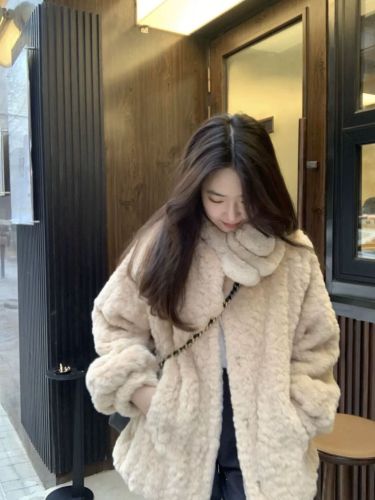 Fufu lamb wool coat for women, high-end autumn and winter imitation fur loose lazy style furry top