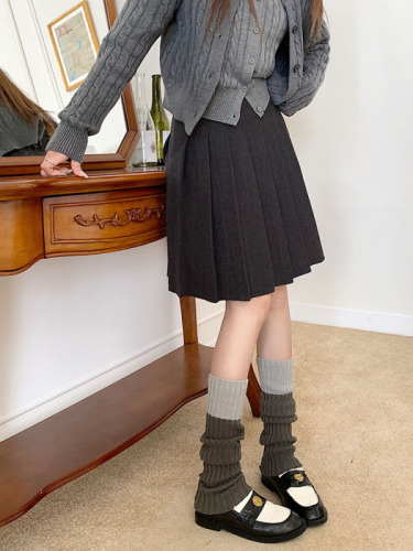 Pleated skirt mid-skirt girls high school miu pleated woolen skirt winter mid-length skirt