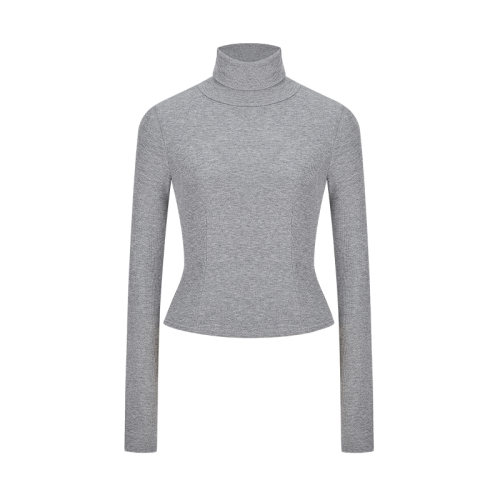 High-neck long-sleeved T-shirt for women in autumn new style slim-fit bottoming shirt solid color tight inner top