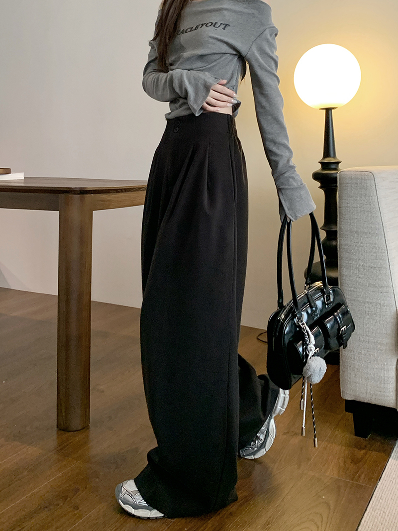 Real shot of design loose casual pants, thickened woolen pants, women's autumn and winter high-waisted slimming wide-leg pants, floor mopping pants