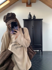Autumn and winter letter printed versatile long-sleeved bottoming shirt loose brushed inner T-shirt