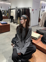 Actual shot ~ Plush striped long-sleeved T-shirt for women, autumn and winter loose top and bottoming shirt