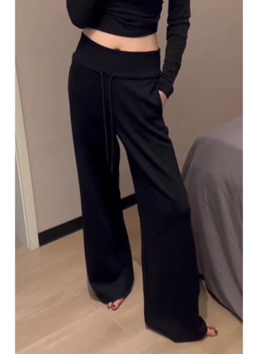 Internet celebrity casual sweatpants women's floor-length straight-leg trousers with drawstring high waist slimming and loose-legged trousers