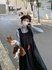 Photographed~ Forest-like Sweet Corduroy Small Floral Backless Dress Skirt Slim Dress