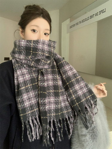 Fall/Winter Women's High-End Atmospheric New Checkered Korean Couple's Warm Thick Scarf