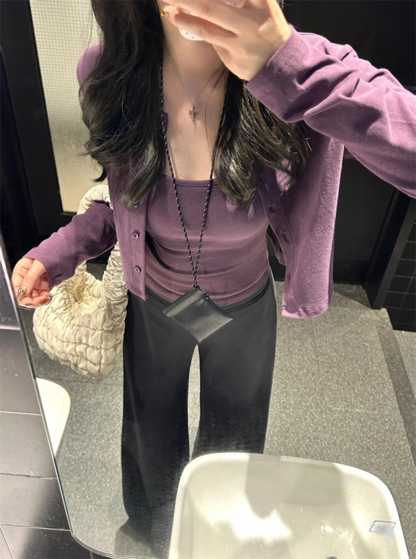 2024 early autumn new purple knitted jacket women's autumn and winter high-end outer long-sleeved cardigan top two-piece suit