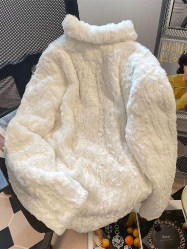 2024 new high-end autumn and winter gentle, sweet and cool lamb plush white eco-friendly fur short coat for women