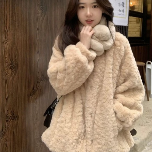 Fufu lamb wool coat for women, high-end autumn and winter imitation fur loose lazy style furry top