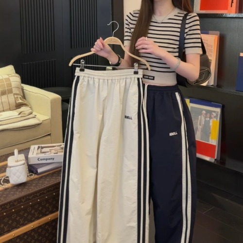 3D waistband 2024 spring and autumn new loose striped thin workout wide-leg pants for women
