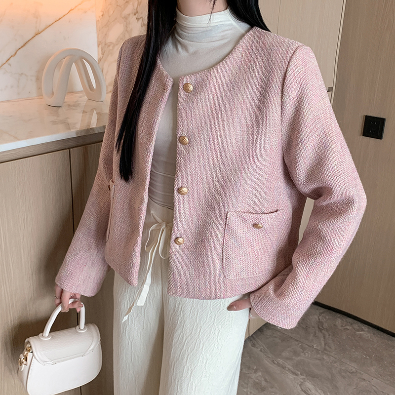 Real shot ~ French pink small fragrant jacket for women 2024 new style elegant tweed short top