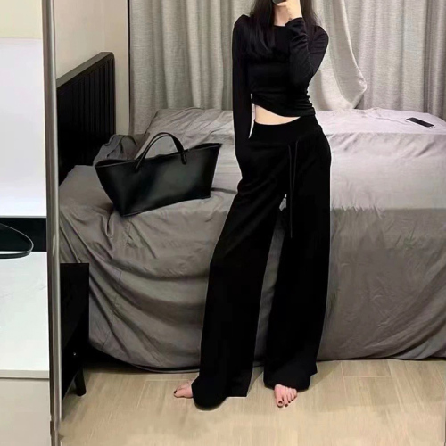 Internet celebrity casual sweatpants women's floor-length straight-leg trousers with drawstring high waist slimming and loose-legged trousers