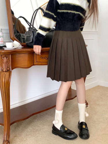 Pleated skirt mid-skirt girls high school miu pleated woolen skirt winter mid-length skirt