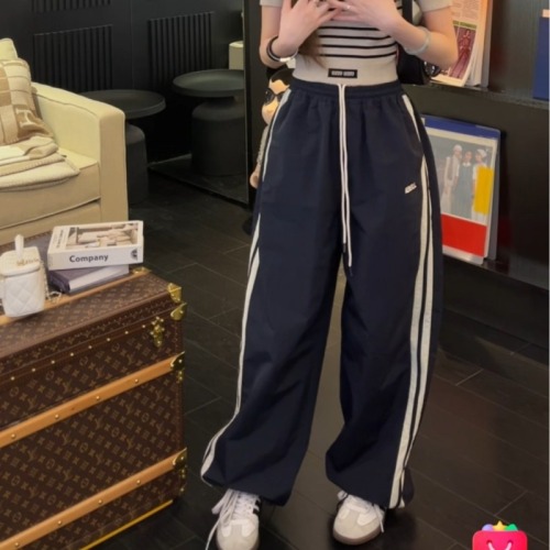 3D waistband 2024 spring and autumn new loose striped thin workout wide-leg pants for women