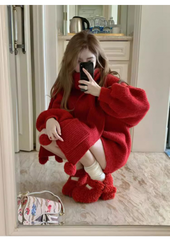 European and American Fashion Christmas Red Sweater Skirt Women's Autumn and Winter Mid-Length Year of the Zodiac Year Clothes Fashion Women's Clothing