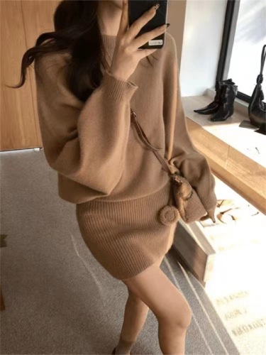 South Korea's Dongdaemun Pure Desire sexy one-shoulder long-sleeved sweater dress lazy fashion hip-hugging short skirt women's clothing