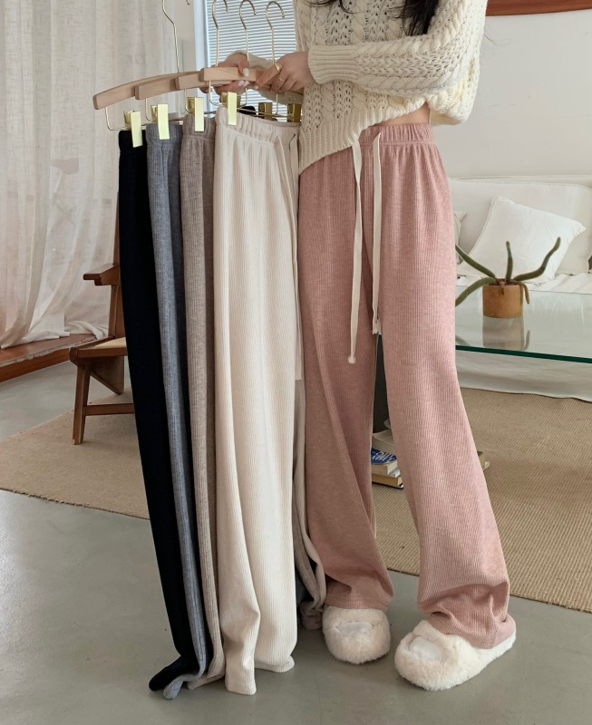 Pink soft glutinous casual pants, glutinous rice pants, wide-leg pants for women, autumn high-waisted loose drape straight pants, drawstring long pants