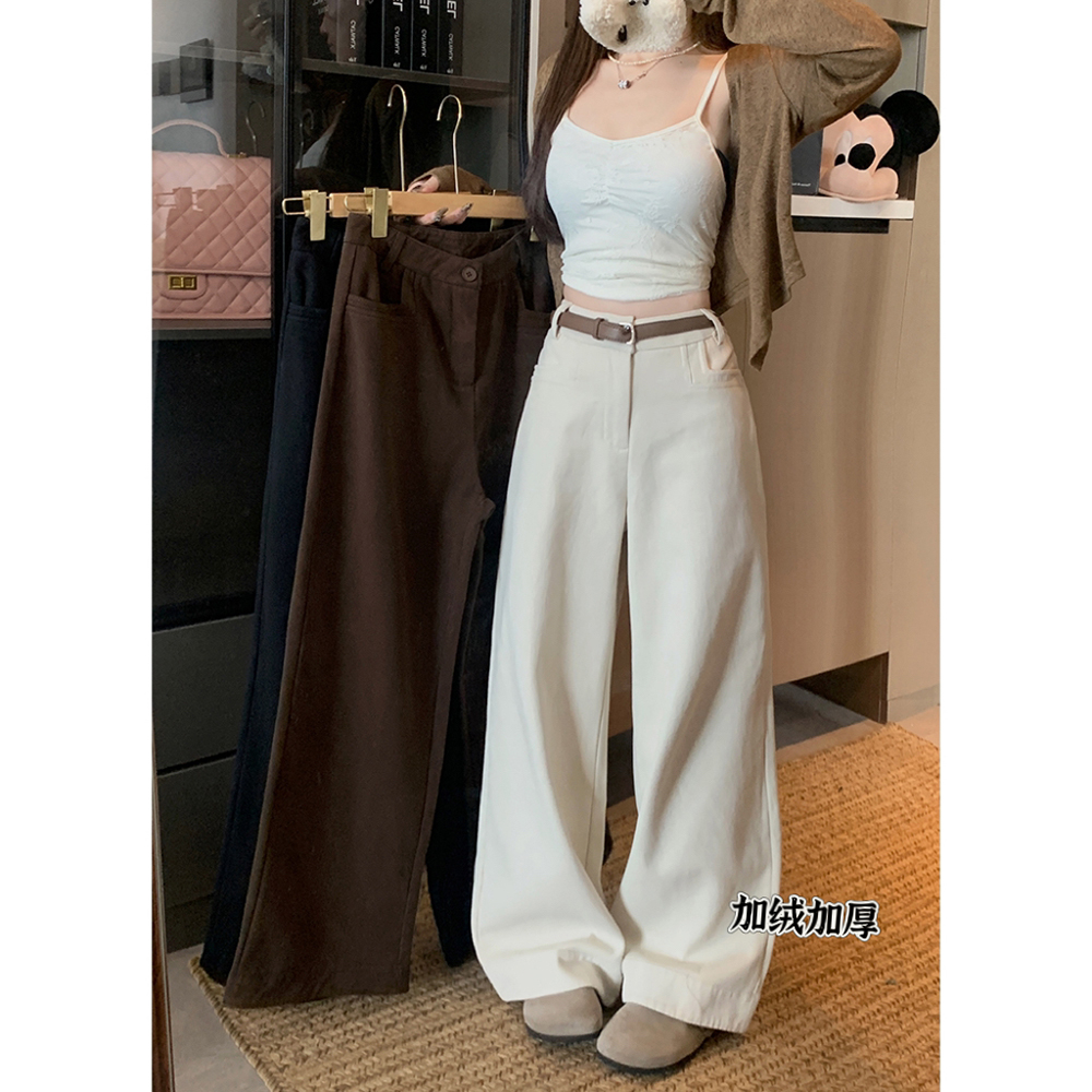 Real shot!  2024 Retro Versatile Velvet Work Casual Pants Autumn and Winter Slim Straight Pants Small Pants