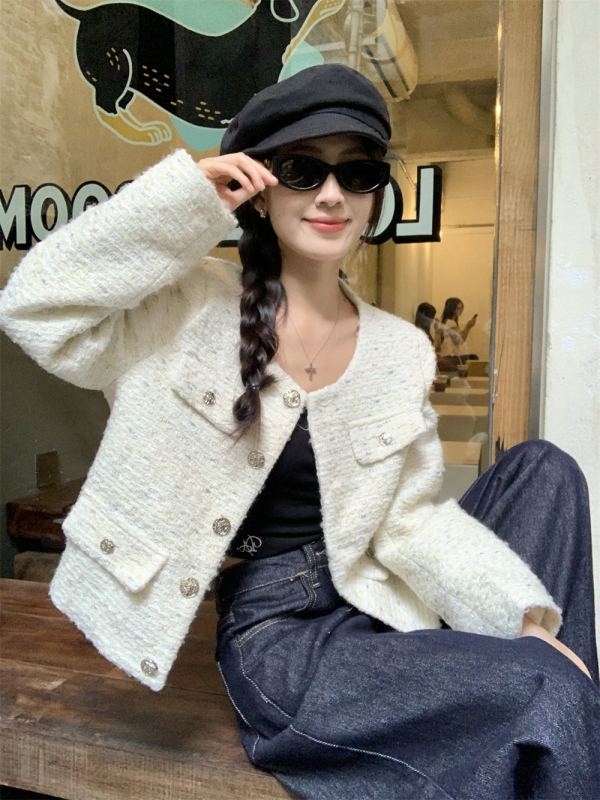 Designed bright silk retro short top autumn new style small fragrant jacket