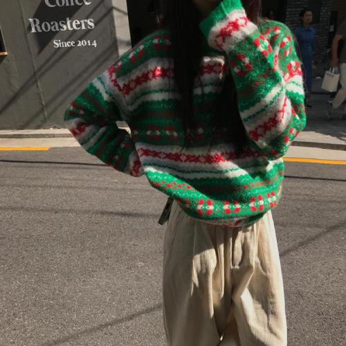 Xinbangbang homemade Nordic ethnic style jacquard knitted round neck Fair Isle sweater for women autumn and winter 2024 gentle style