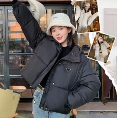 Actual shot of 2024 new style removable sleeves two-wear hooded down jacket for women with triangle logo warm jacket