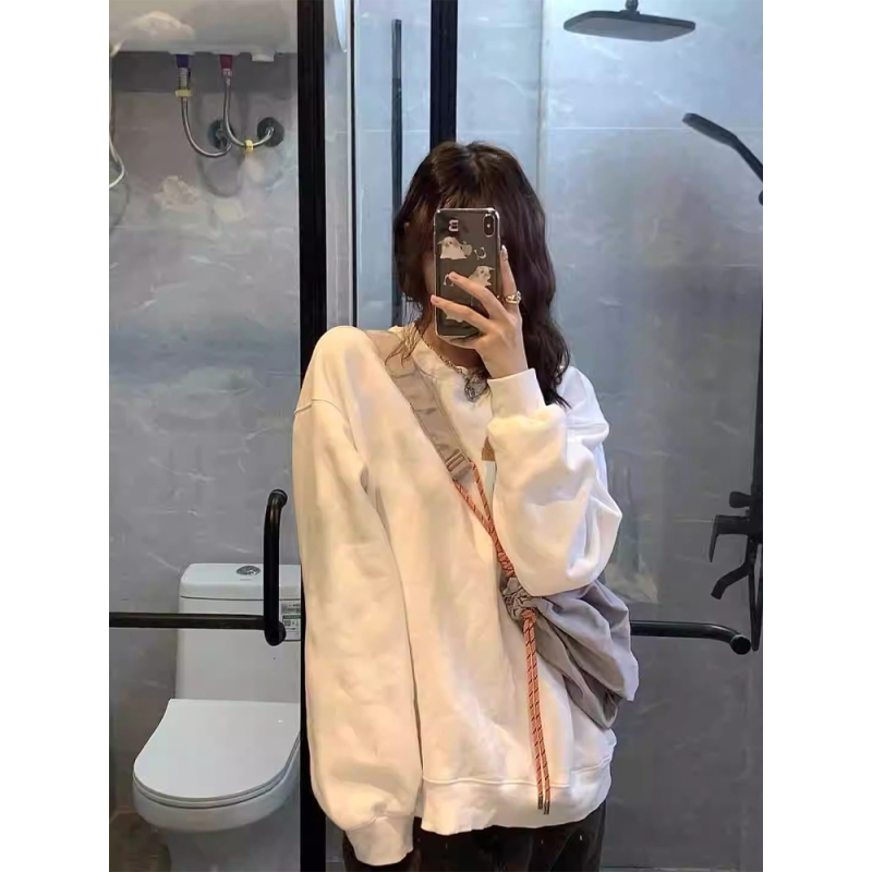 2024 Autumn and Winter New Round Neck Hooded Pullover Imitation Cotton Thin Plus Velvet Thickened Long Sleeve Top Women's Jacket