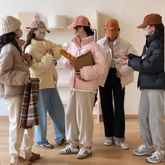 Real shot of winter women's horn button milk yellow bread down cotton coat short winter little man's coat thickened cotton coat