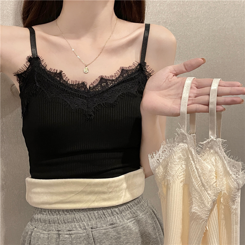Autumn and winter versatile thermal underwear camisole thickened velvet autumn underwear tops bottoming shirts for women