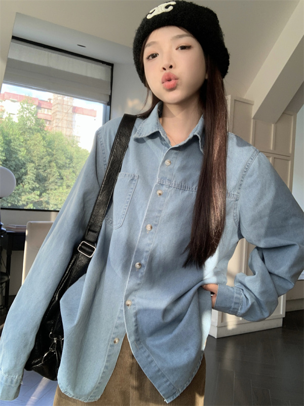 2024 early spring new top blue denim shirt with bottoming shirt long-sleeved jacket