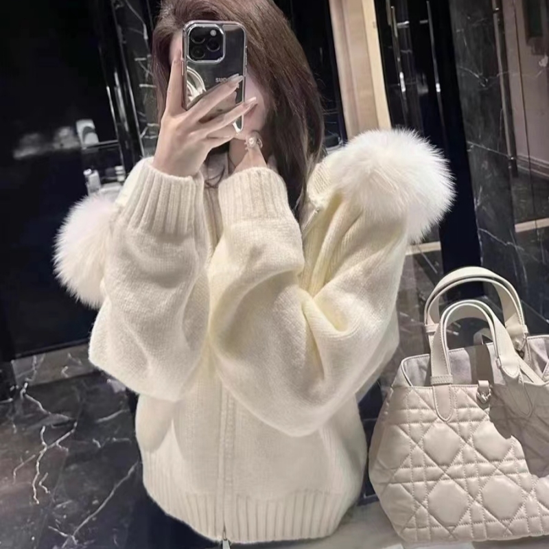 美拉德毛領連帽毛衣外套女款秋冬韓系慵懶風氣質小個子針織衫上衣